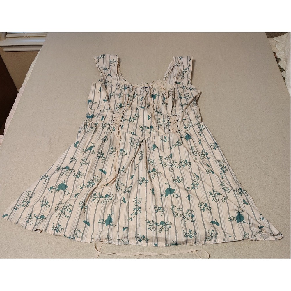 Disney Cinderella Blue Teal Floral Striped‎ Lace Up Babydoll Dress Size 24